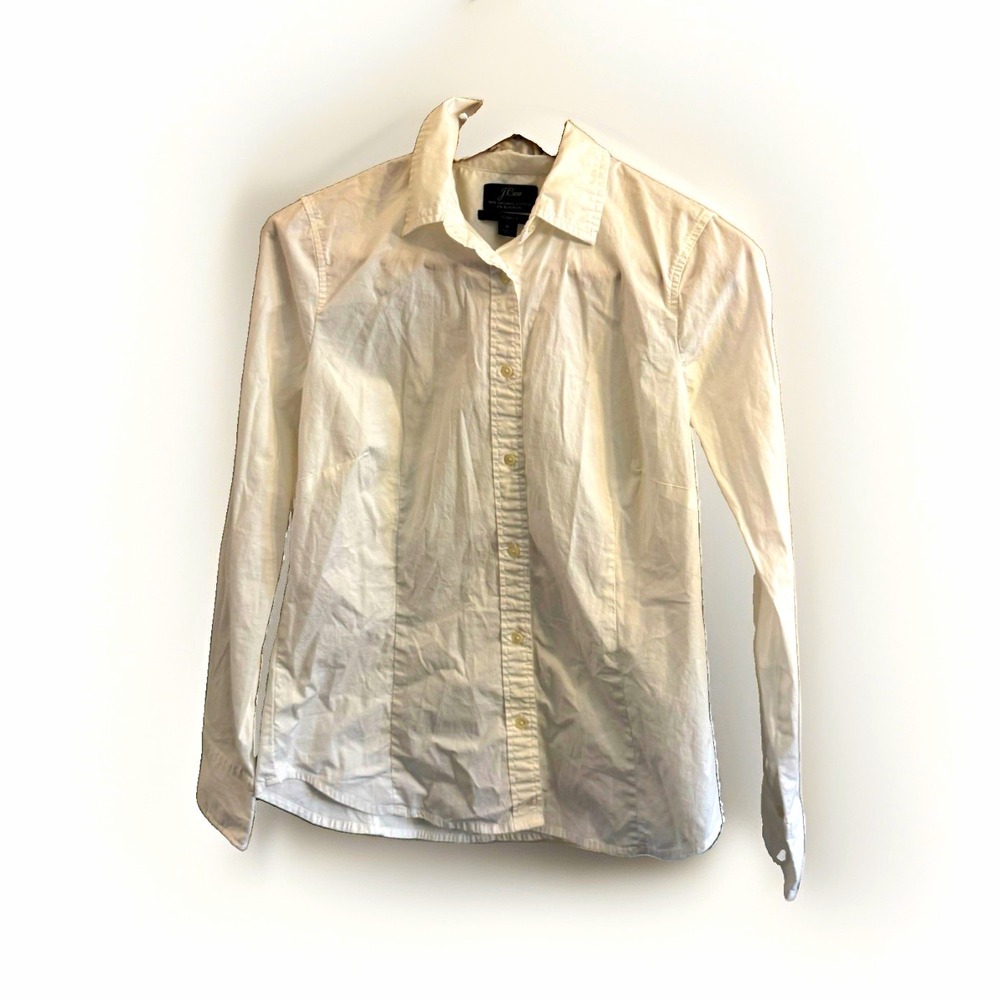 J.Crew Women's Curvy White Solid Button-Front Collared Long Sleeve Shirt 8